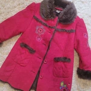 Autograph Pink Coat with Faux Fur Trim